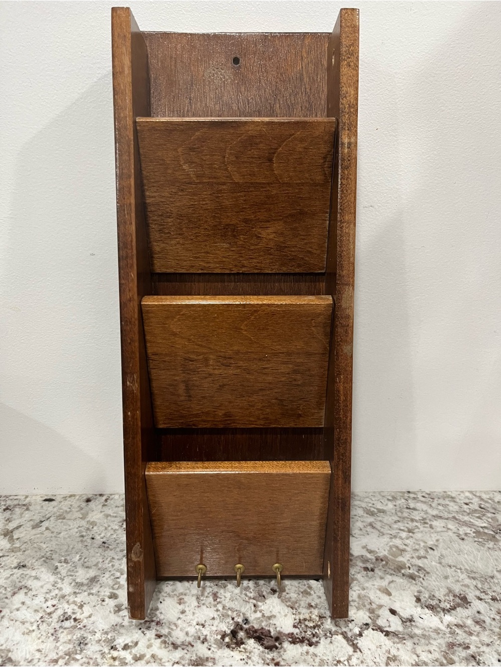 Vintage Wooden Mail Holder with Hooks | Rustic Farmhouse Cottagecore Decor